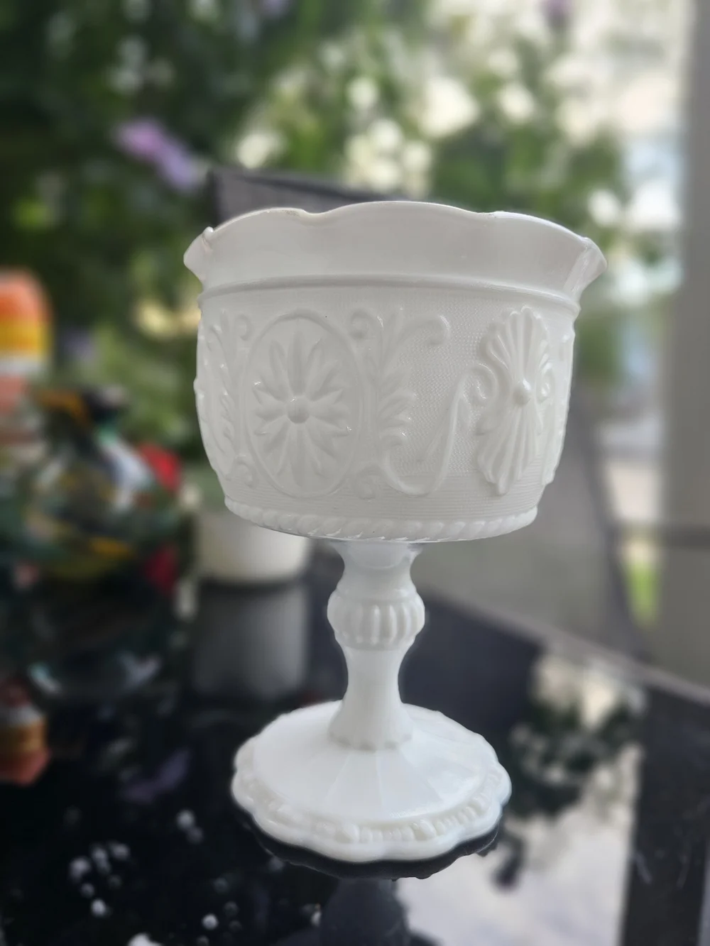 Vintage Indiana Glass Opaque White Milk Glass Pedestal Compote Bowl